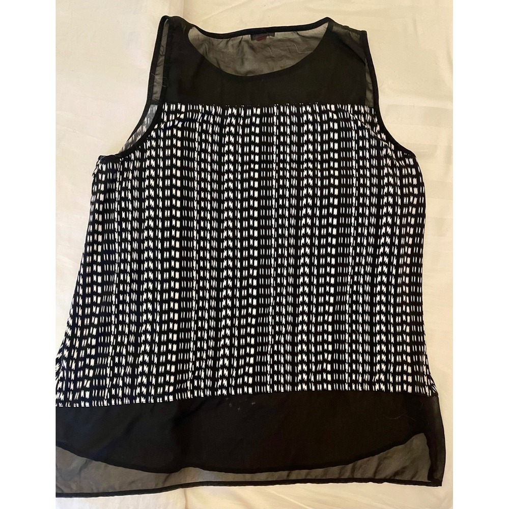 Women's Vince Camuto Black White Abstract Mesh Yoke & Hem Sleeveless Top XL EUC - Picture 2 of 7